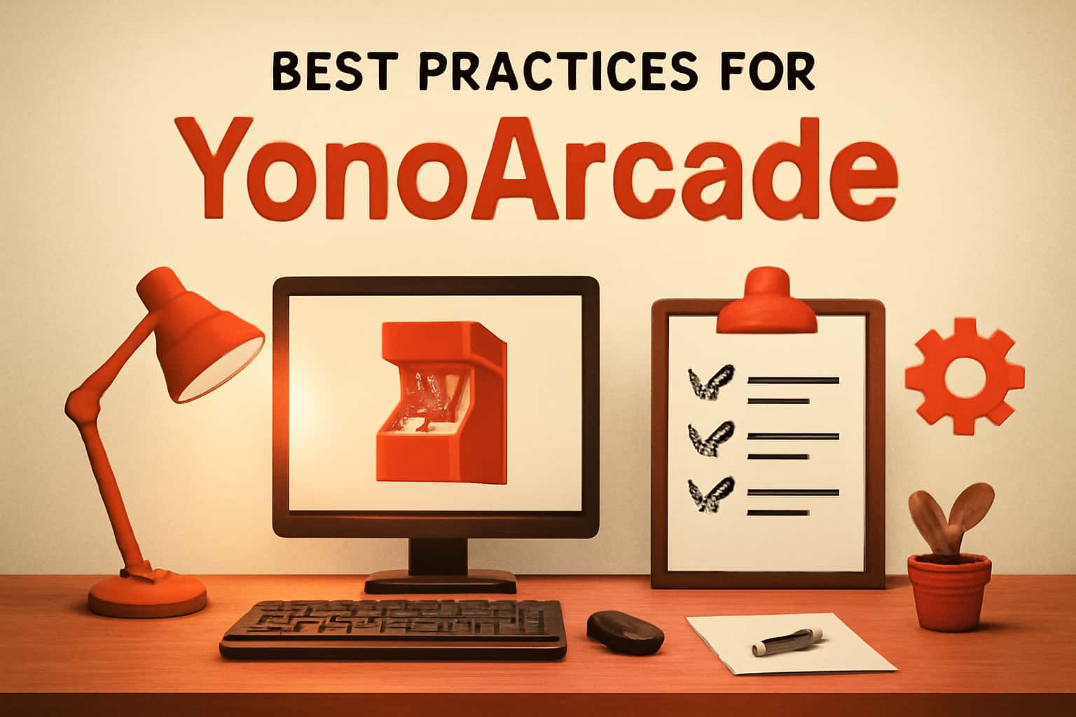 An informative scene showcasing best practices for YonoArcade, featuring the title prominently.