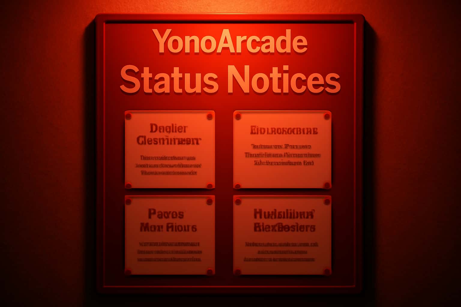 Informational scene depicting YonoArcade Status Notices with a focus on app updates.