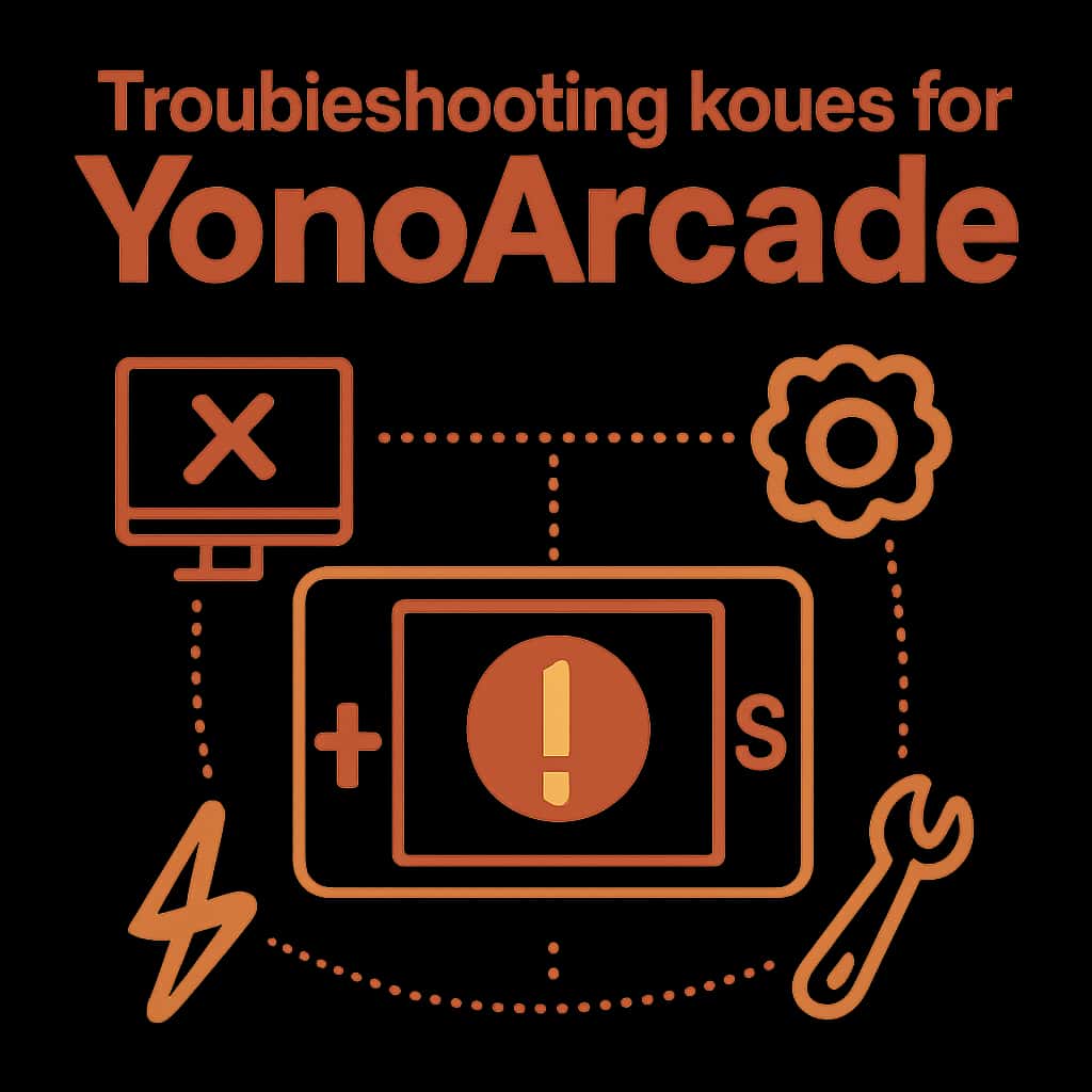 An illustration detailing common troubleshooting steps for YonoArcade.