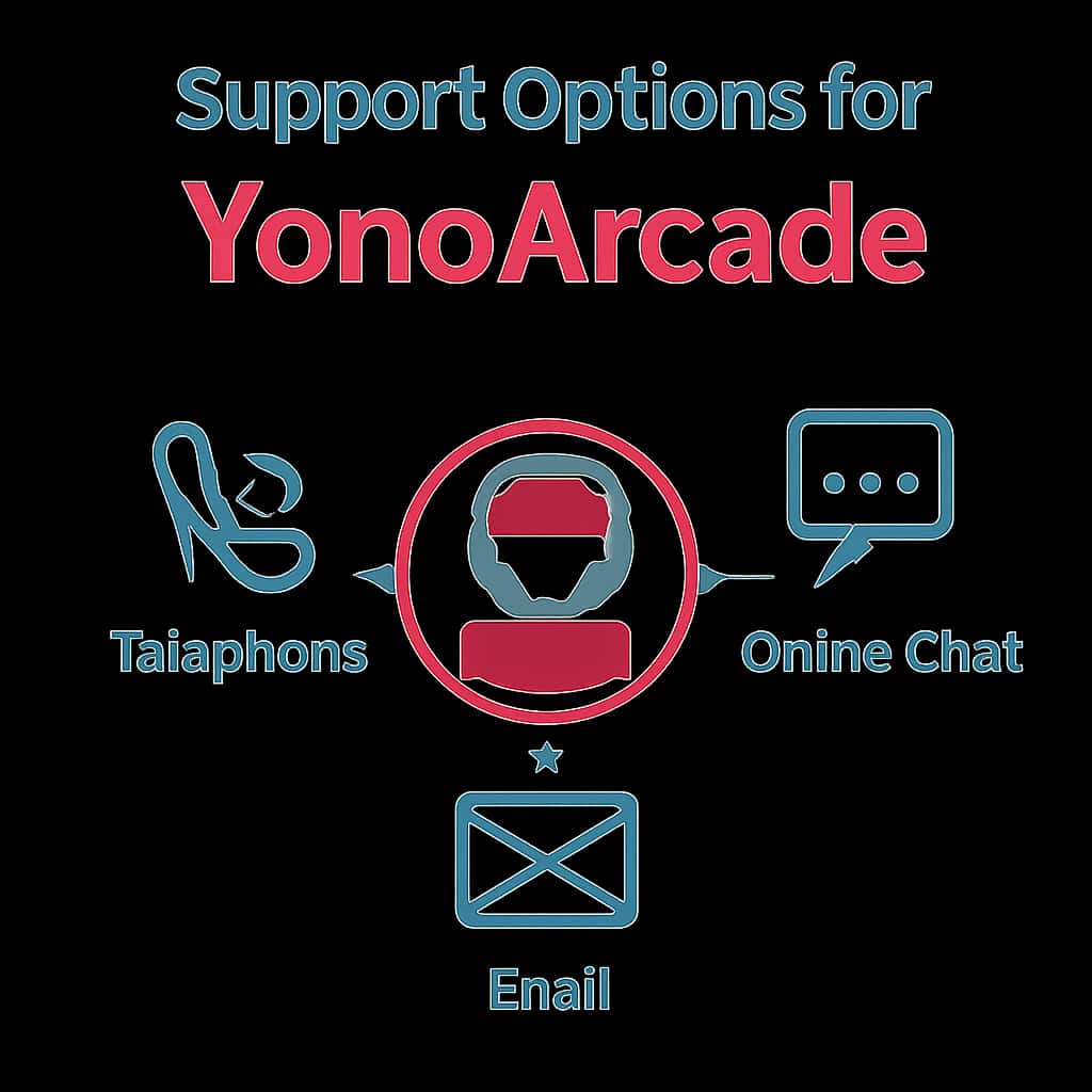 An educational diagram about support options for YonoArcade.